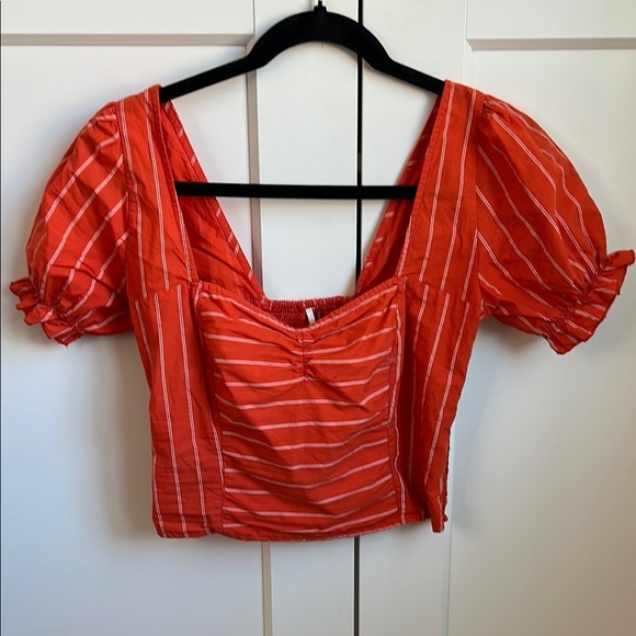 Free People Orange and White Striped Women's Top | Small - Picture 3 of 6